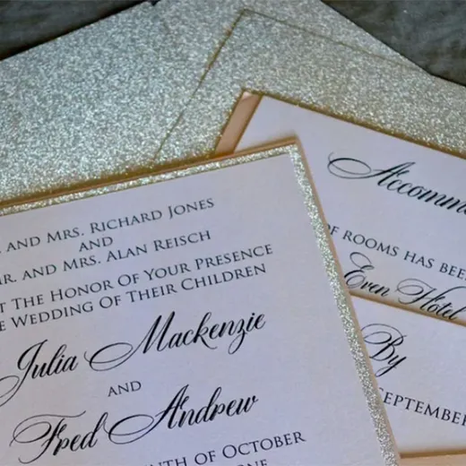Gold-glitter wedding invitation suite