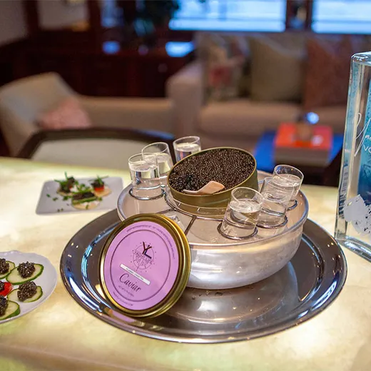 Caviar service on a silver tray
