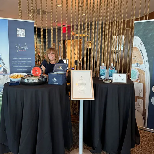 Exhibitor table at a trade show