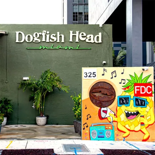 Dogfish Head brewery sign and mural